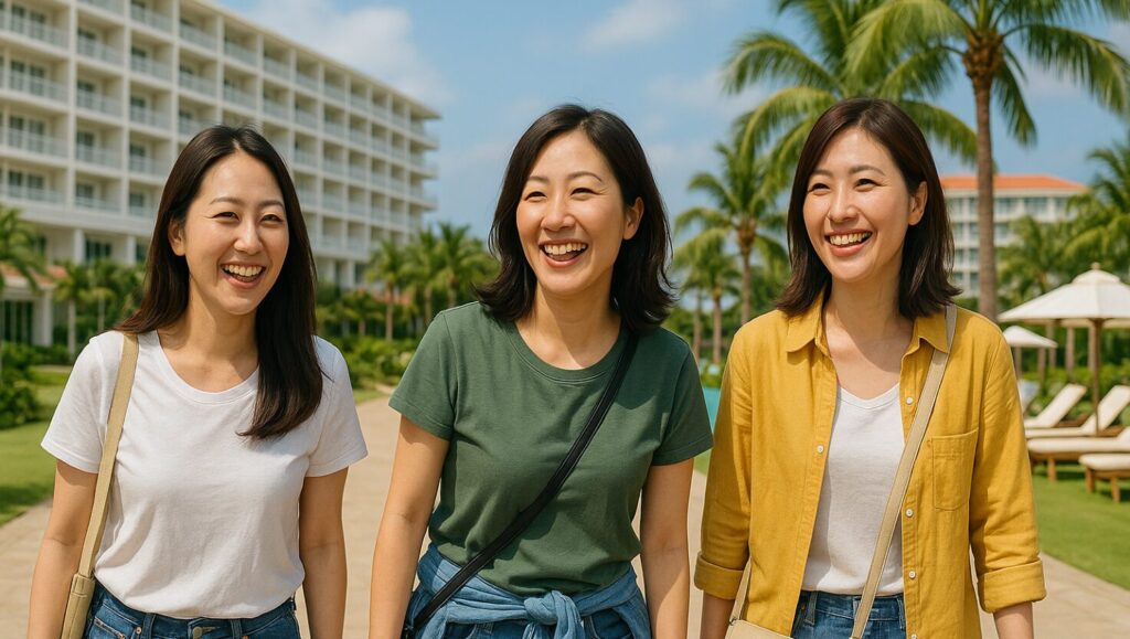 旅行友達三人