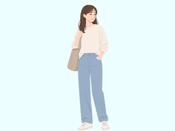 普段着のパンツスタイルの女性