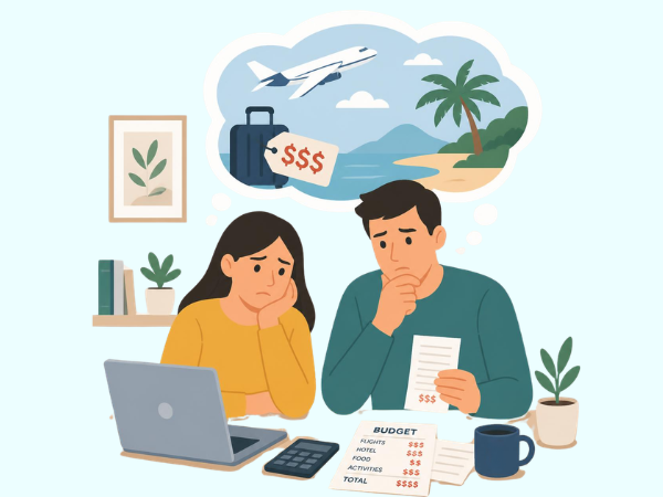 旅行にお金がかかることを気にして困っている夫婦